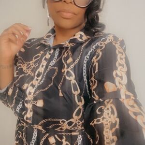 SWEETRICHES Black and Gold Chain Print Jumpsuit